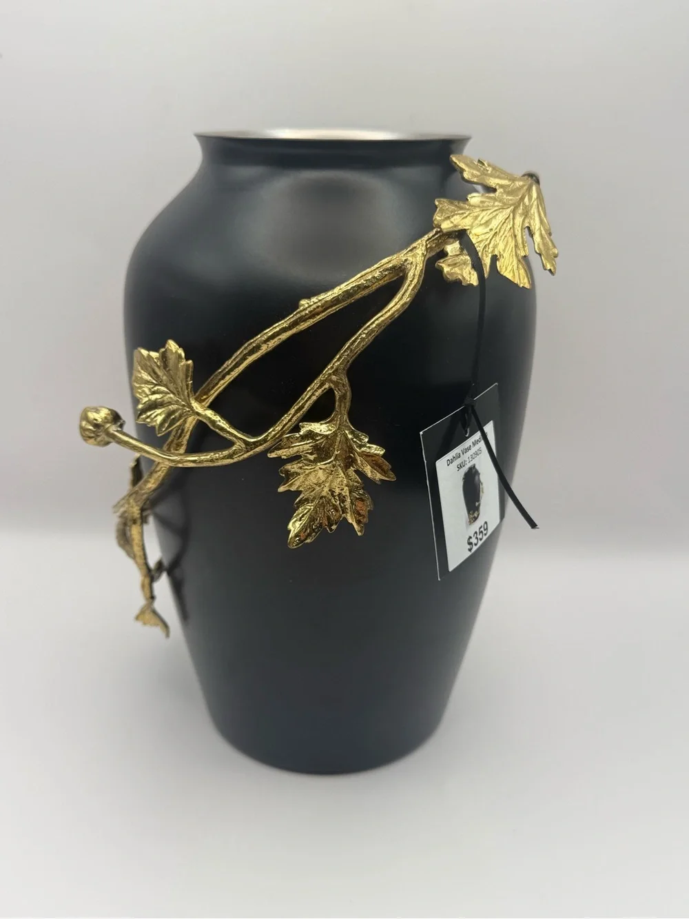 Michael Aram Dahlia Vase Medium Black & Gold Brass Floral Designer Decor